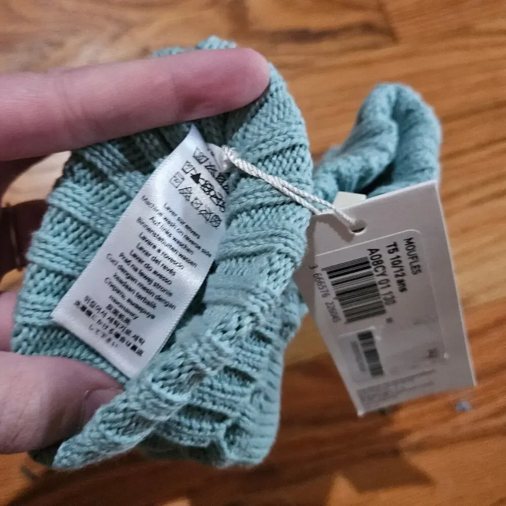 NWT! Petit Bateau Minty Green Organic Cotton Yarn Mittens Size 10-12 Girl or Boy